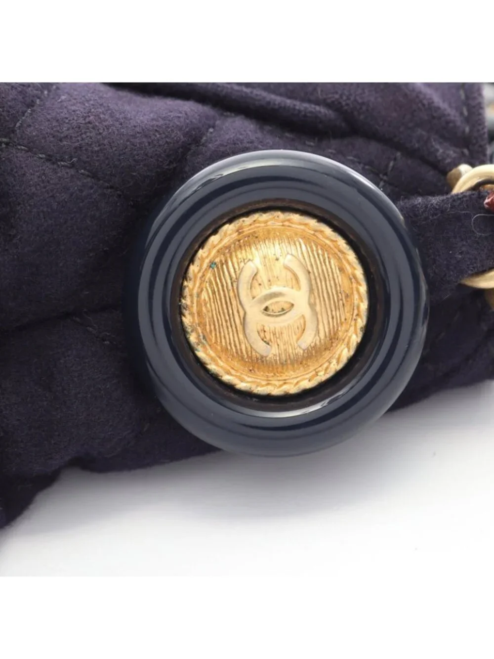 Chanel Shoulder Bag Paris Hamburg Quilted Navy Wool Leather 2-Way Chain